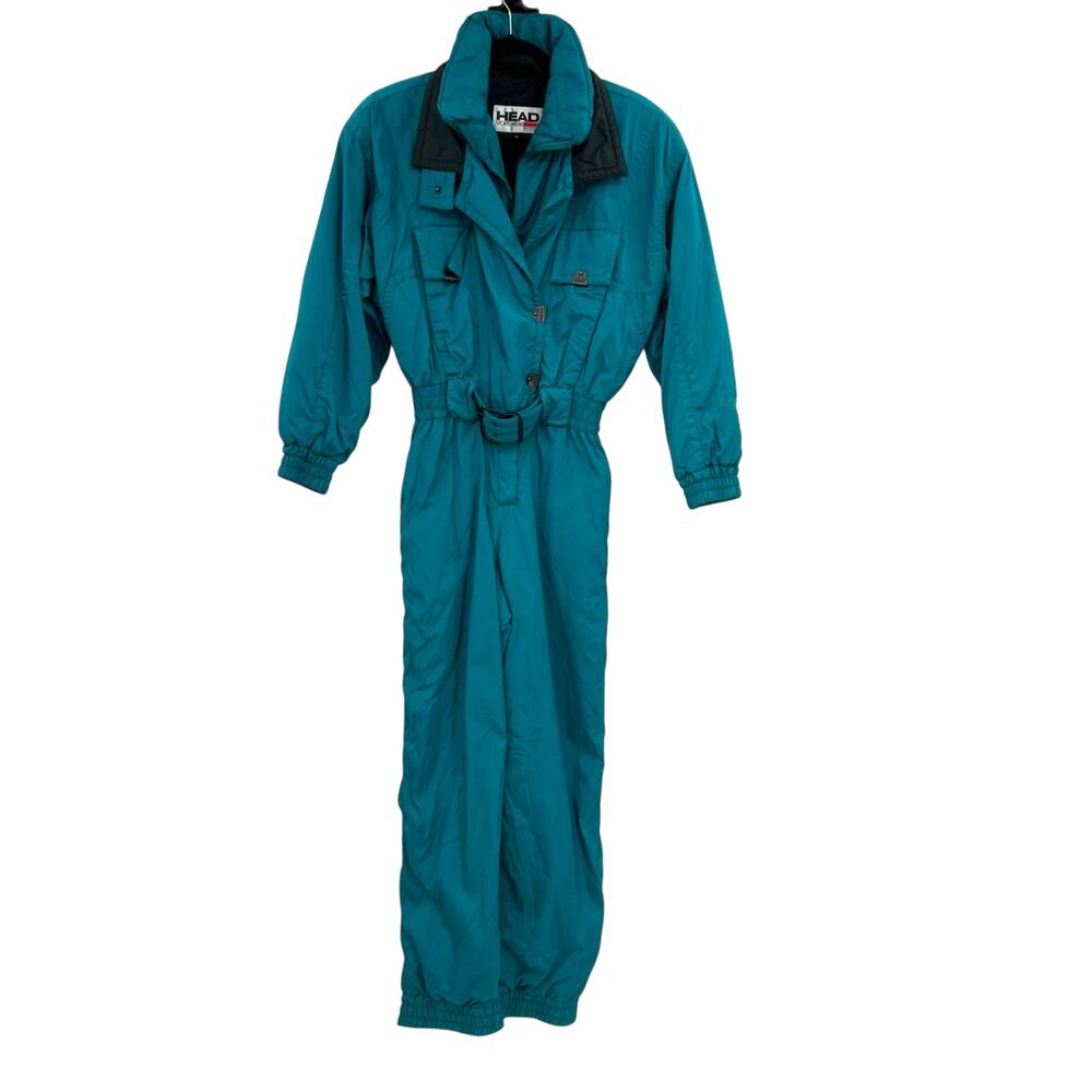 Vintage HEAD Teal Belted Ski Suit Petites 10 One‎ Piece Snowsuit 80s One Piece